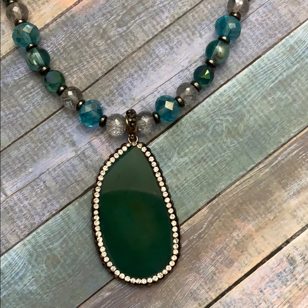 Handcrafted Genuine Agate Rhinestone Pendant